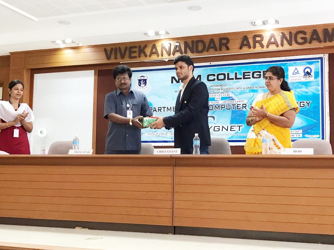 Ashok Marimuthu honoured as chief guest at NGM College