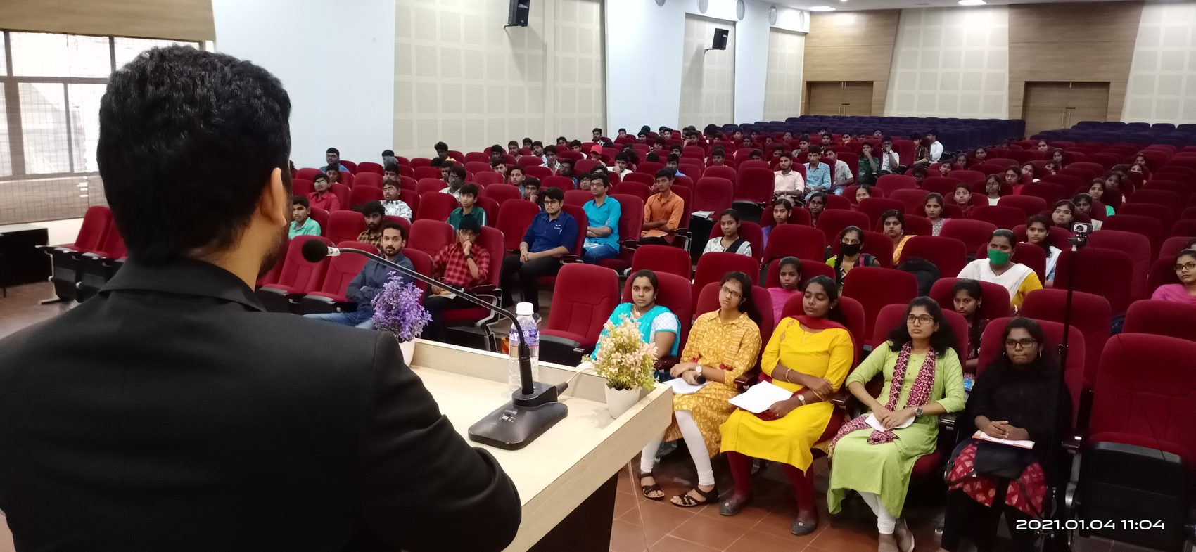 Sataware AI session to a full auditorium at KPR College